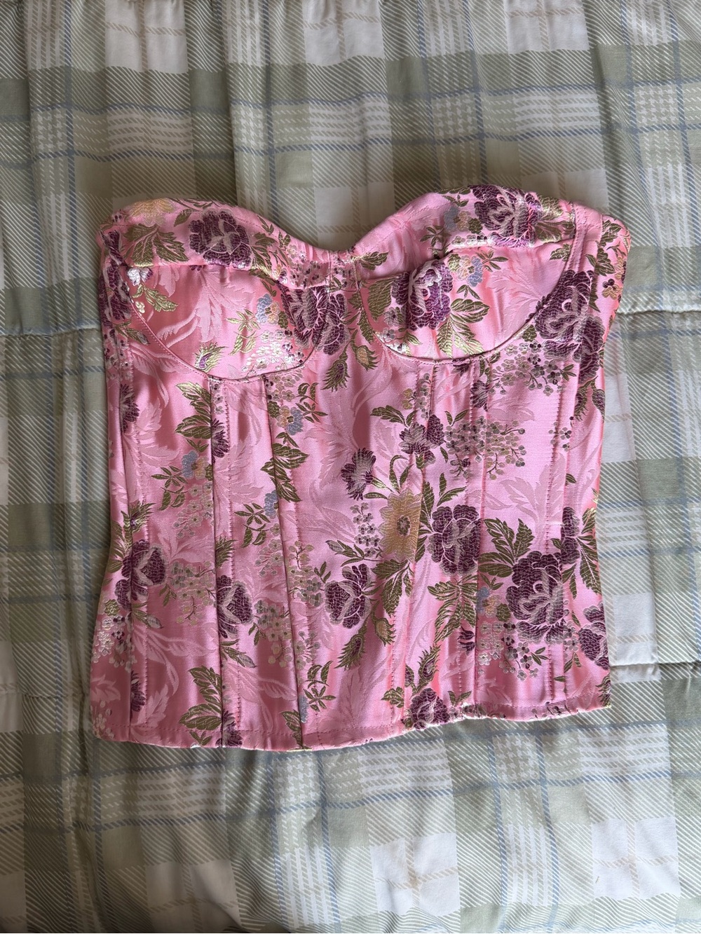 Pink Floral Strapless Bustier Top